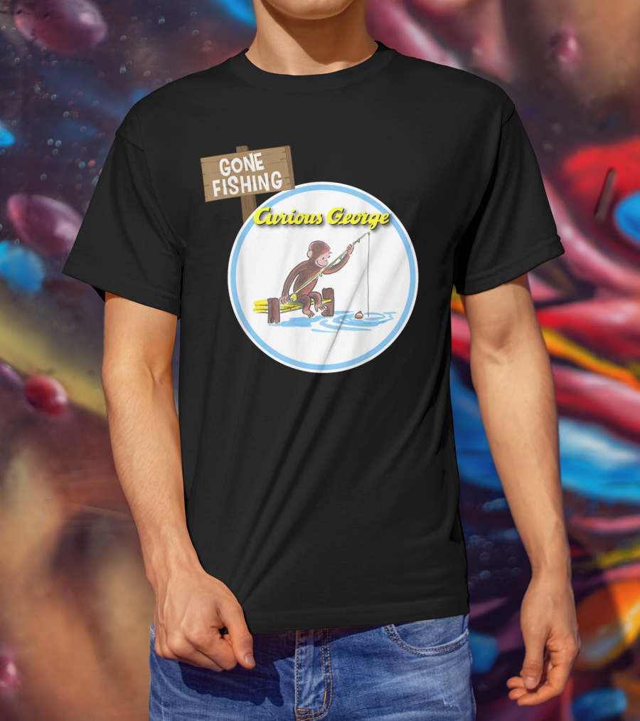 Curious George Gone Fishing Sign And Circle Scene T-Shirt