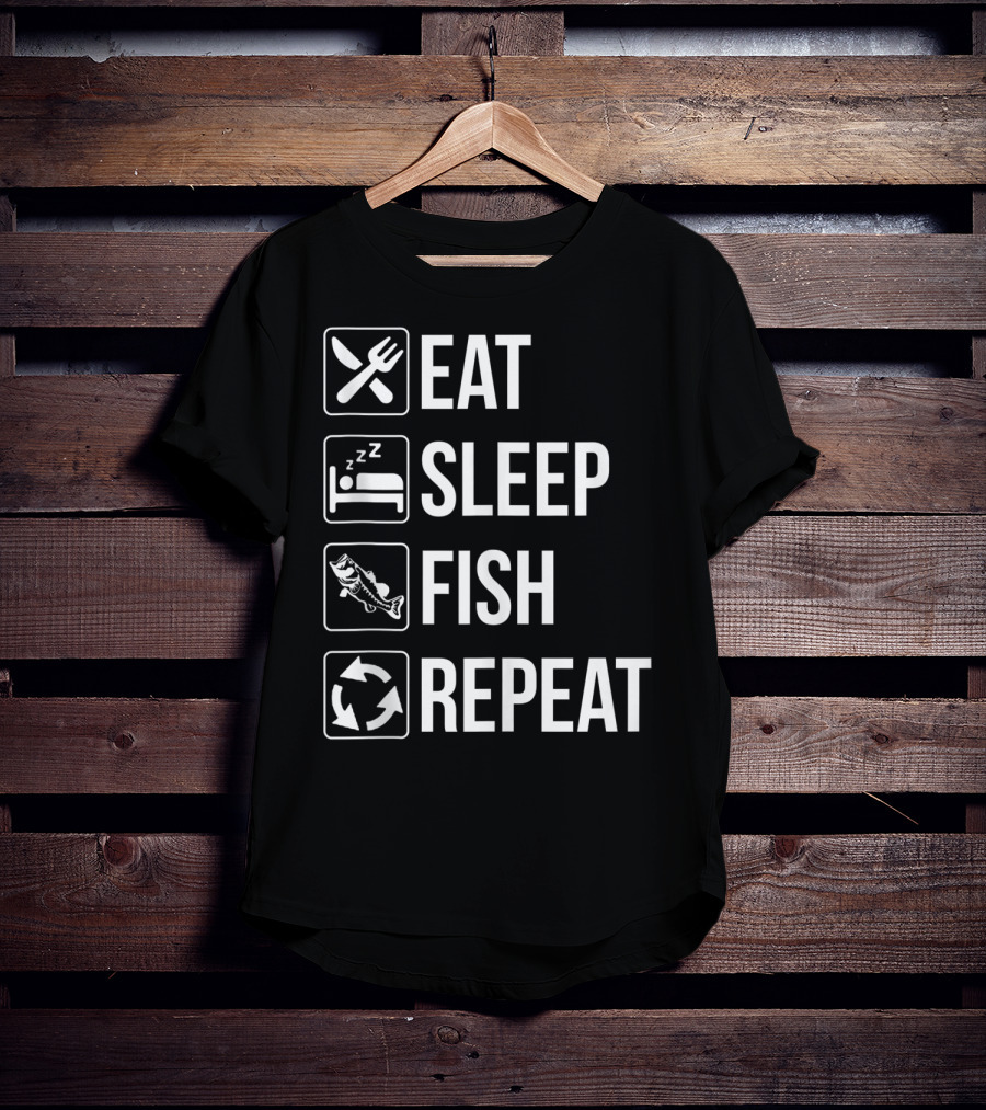 Eat Sleep Fish Repeat Tank Top Funny Fishing Fisherman Iconic Routine Symbols T-Shirt