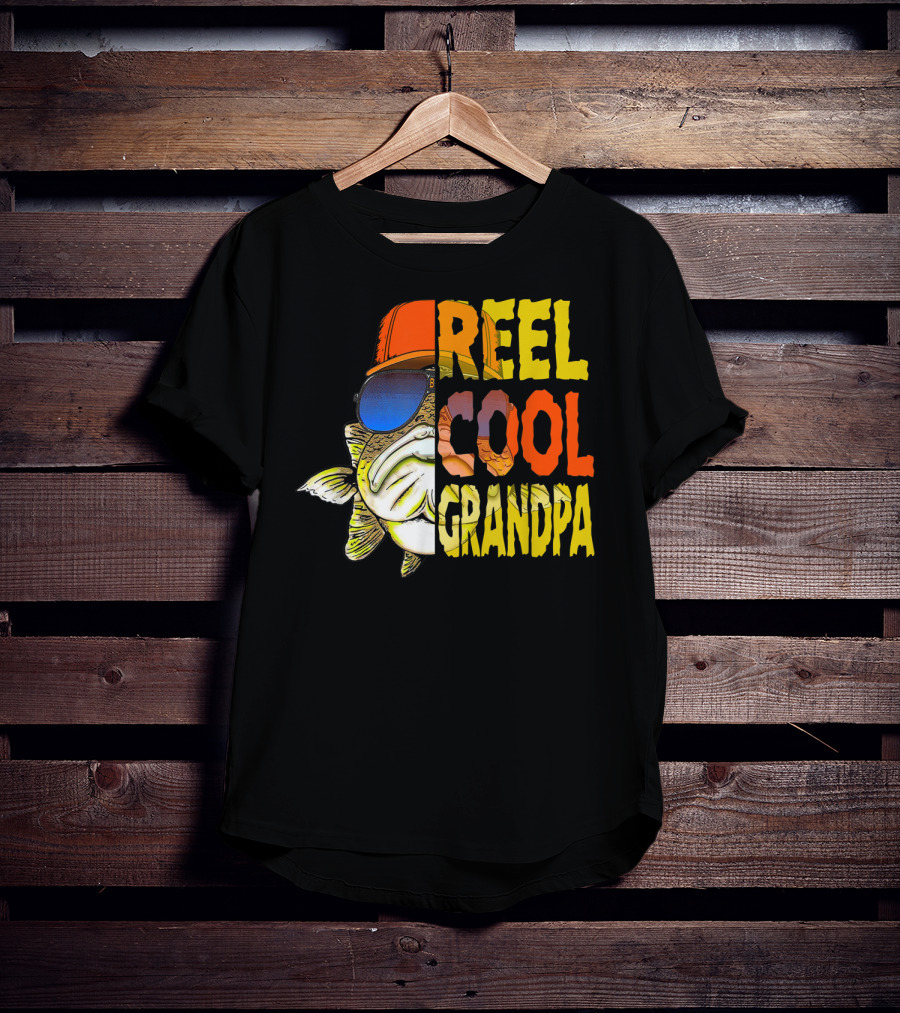 Reel Cool Grandpa Fishing Grandpa Fish Wearing Sunglasses And Hat T-Shirt