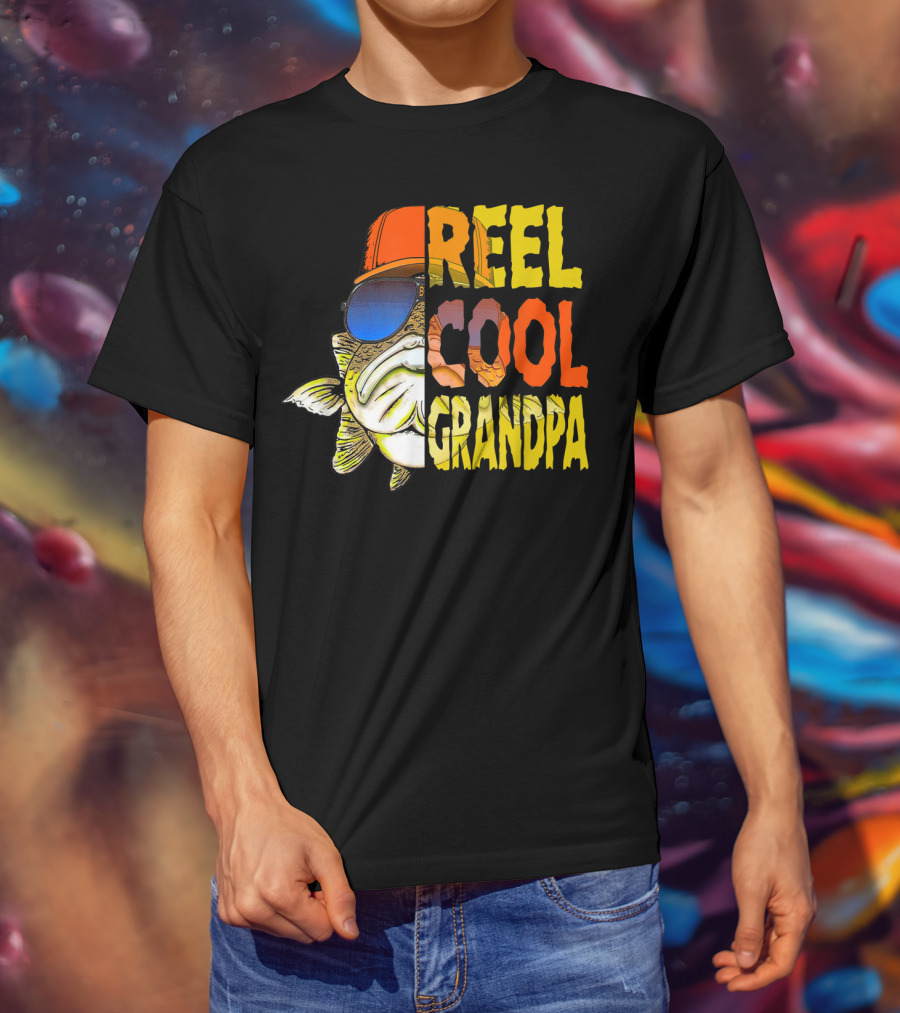 Reel Cool Grandpa Fishing Grandpa Fish Wearing Sunglasses And Hat T-Shirt