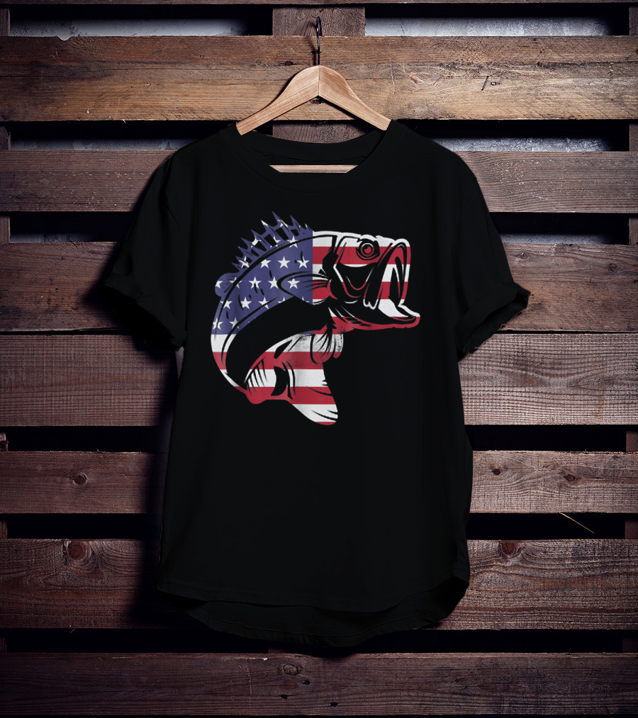 Bass Fishing USA Flag For Fishermen T-Shirt