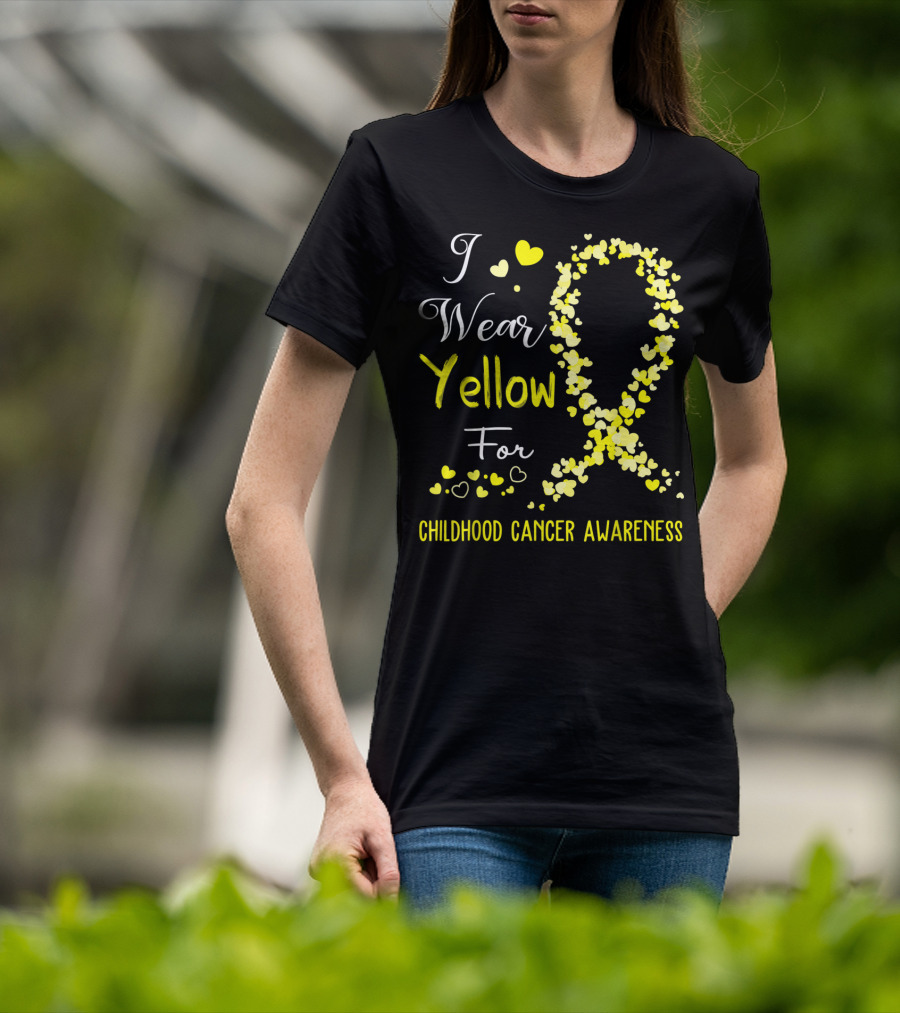 I Wear Yellow For Childhood Cancer Awareness Heart T-Shirt