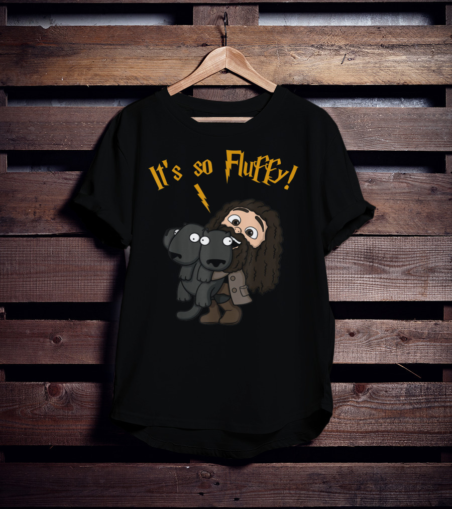 It's So Fluffy Funny Harry Magical Wizard Potter Hagrid Holding Fluffy Three-Headed Dog T-Shirt