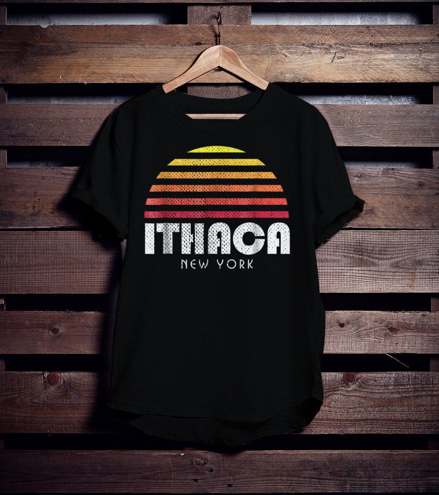 Ithaca New York Retro Striped Sunset T-Shirt
