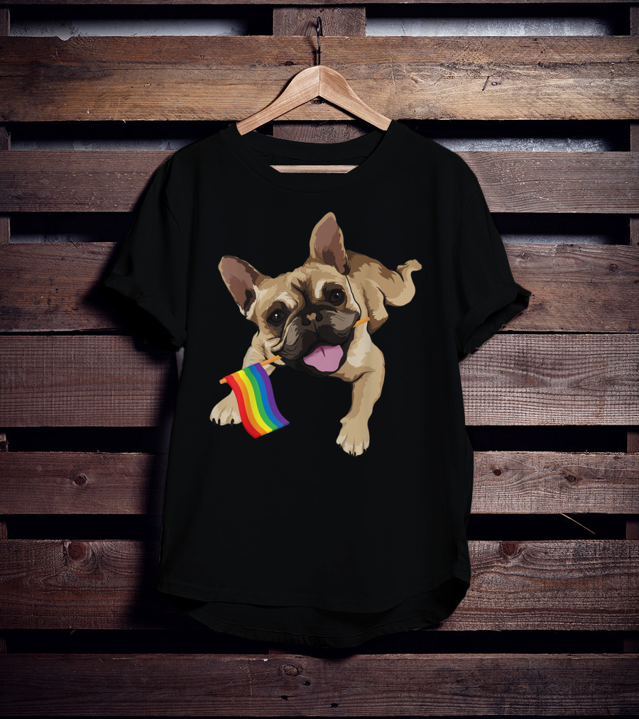 Men Women Kids French Bulldog Holding Gay Pride Flag T-Shirt