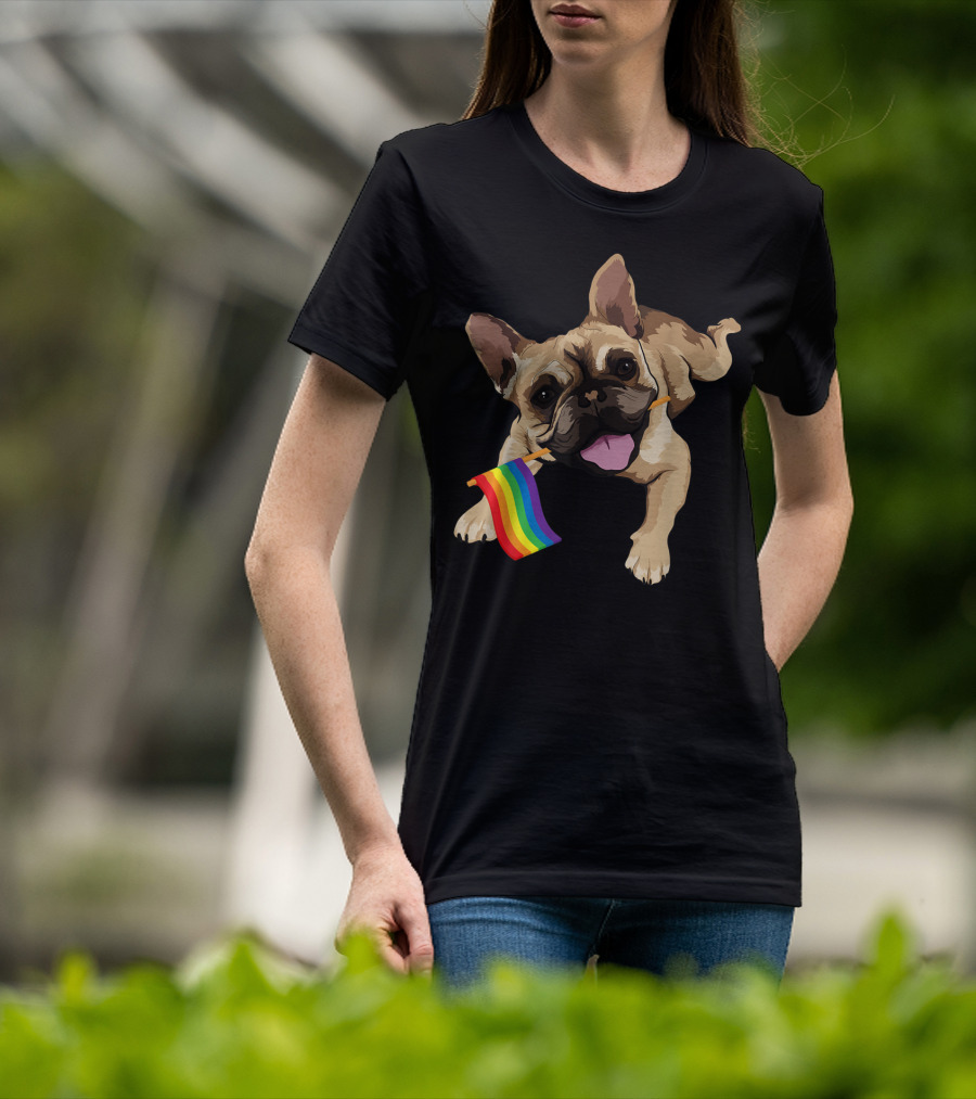Men Women Kids French Bulldog Holding Gay Pride Flag T-Shirt