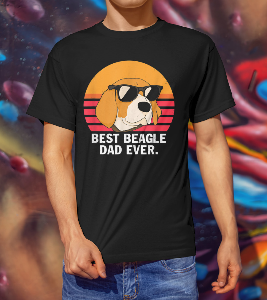 Best Beagle Dad Ever Vintage Style Beagle With Sunglasses T-Shirt
