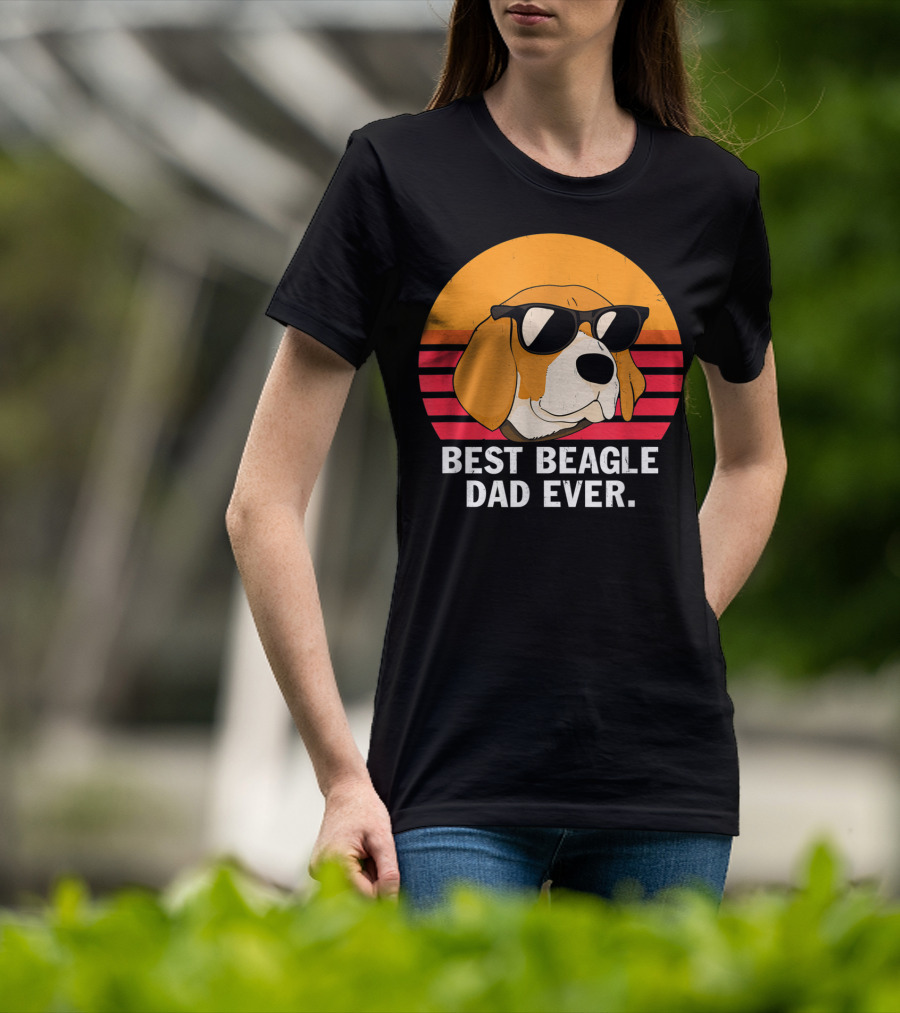 Best Beagle Dad Ever Vintage Style Beagle With Sunglasses T-Shirt