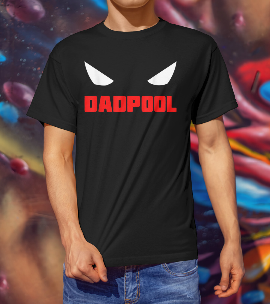 Dadpool Mens Funny Superhero Superdad With Iconic Mask Eyes T-Shirt