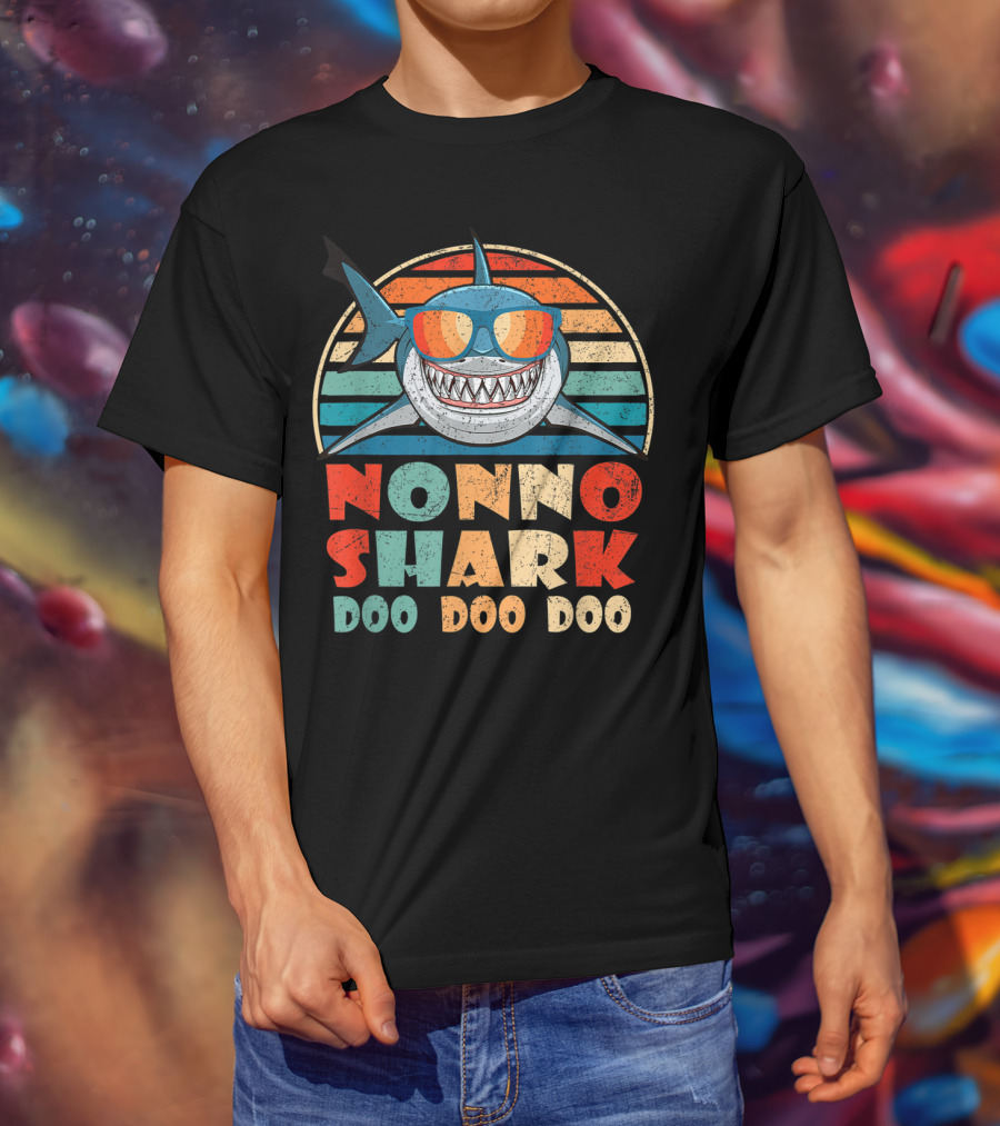 Nonno Shark Doo Doo Doo Retro Sunglasses Vintage Family Birthday T-Shirt