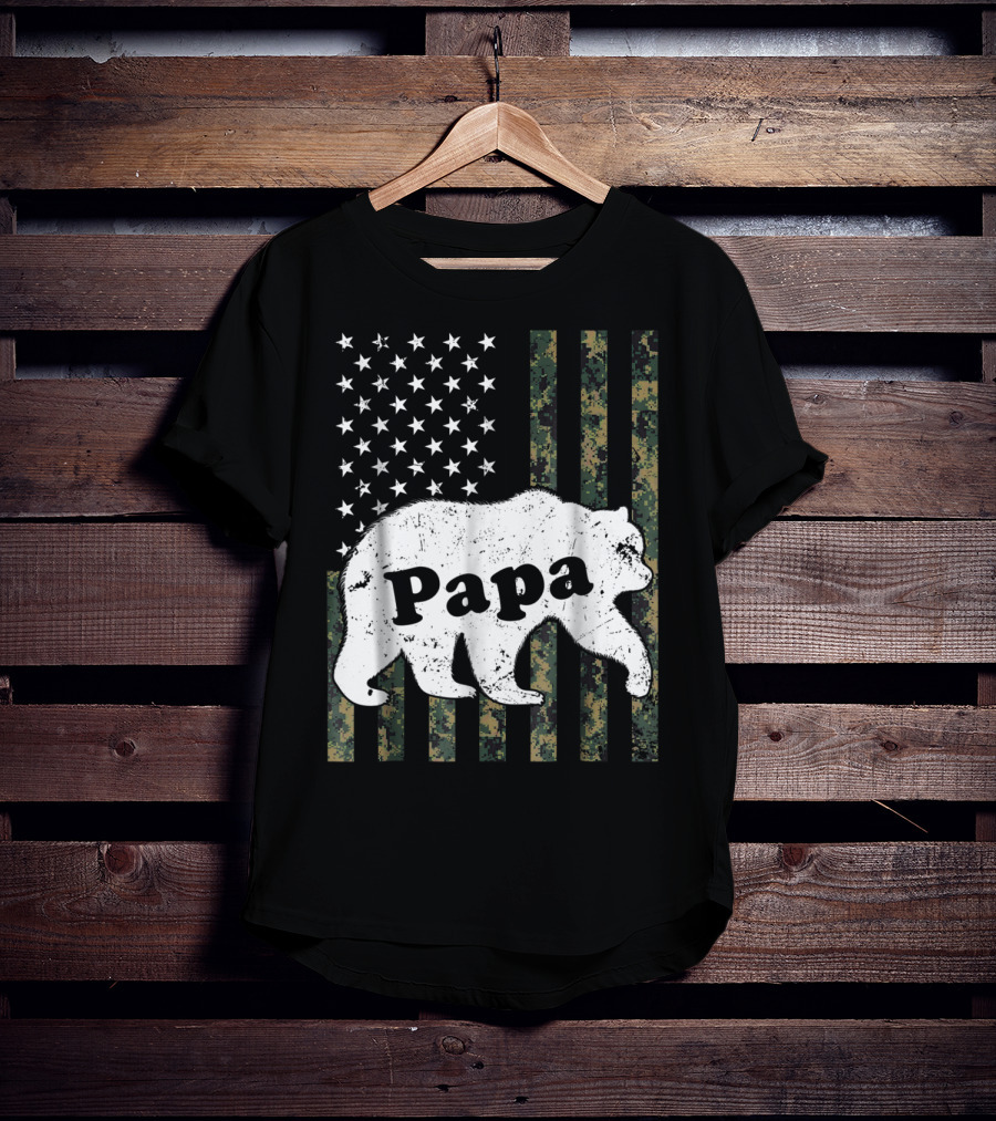 Papa Bear American Flag Camouflage T-Shirt