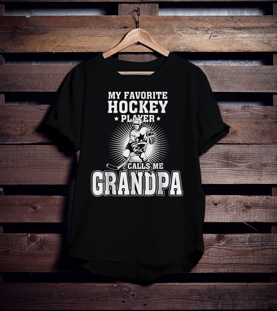 Mens My Favorite Hockey Player Calls Me Grandpa Starburst Ice Skater T-Shirt