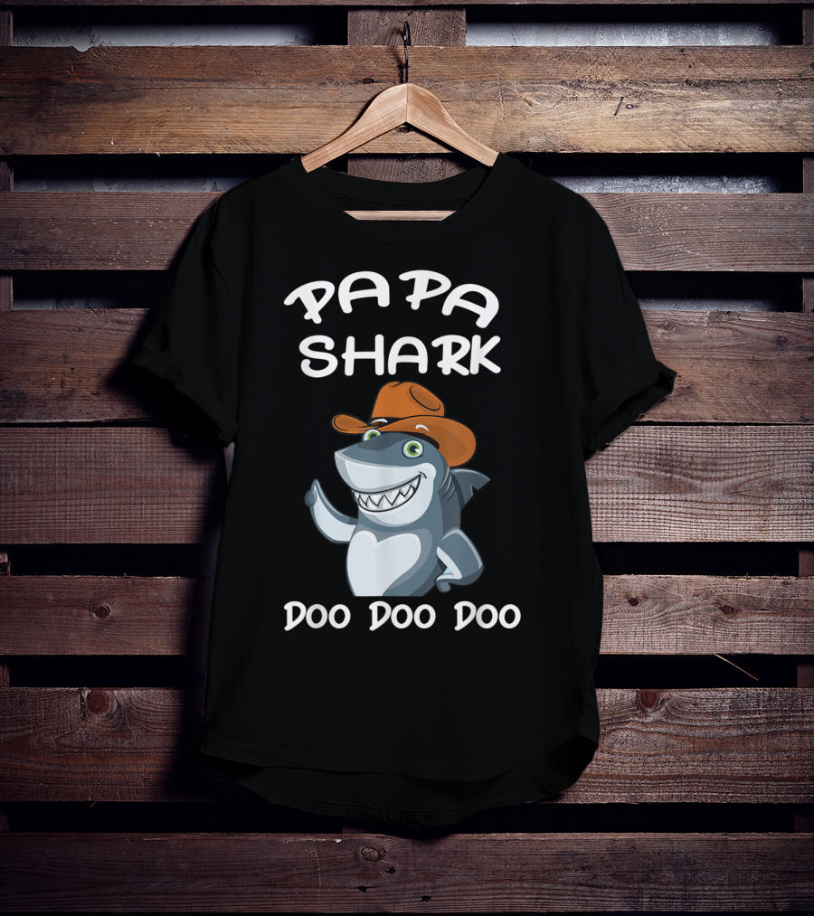 Papa Shark Doo Doo Doo Cartoon Cowboy Hat Father T-Shirt