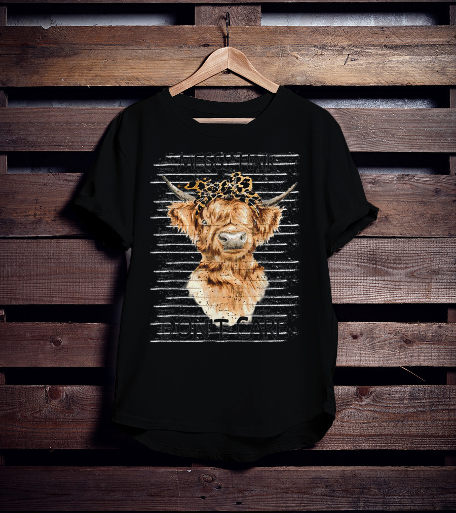 Messy Hair Don't Care Highland Cow Leopard Print Headband T-Shirt