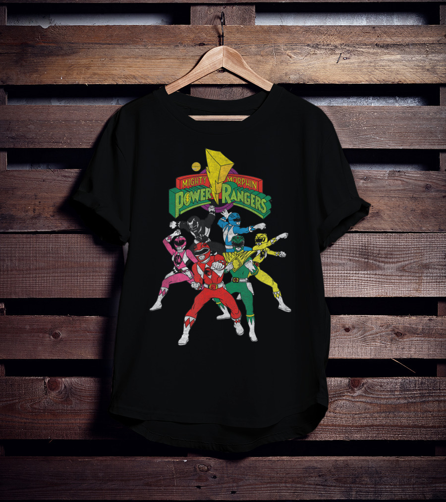 Mighty Morphin Power Rangers Full Team Pose With Original T-Shirt