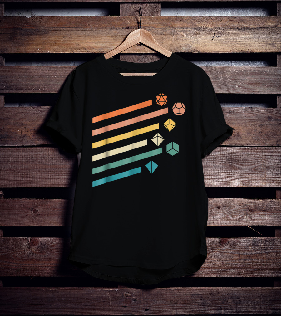 Minimalist Polyhedral Dice Set Colors Retro Stripes T-Shirt