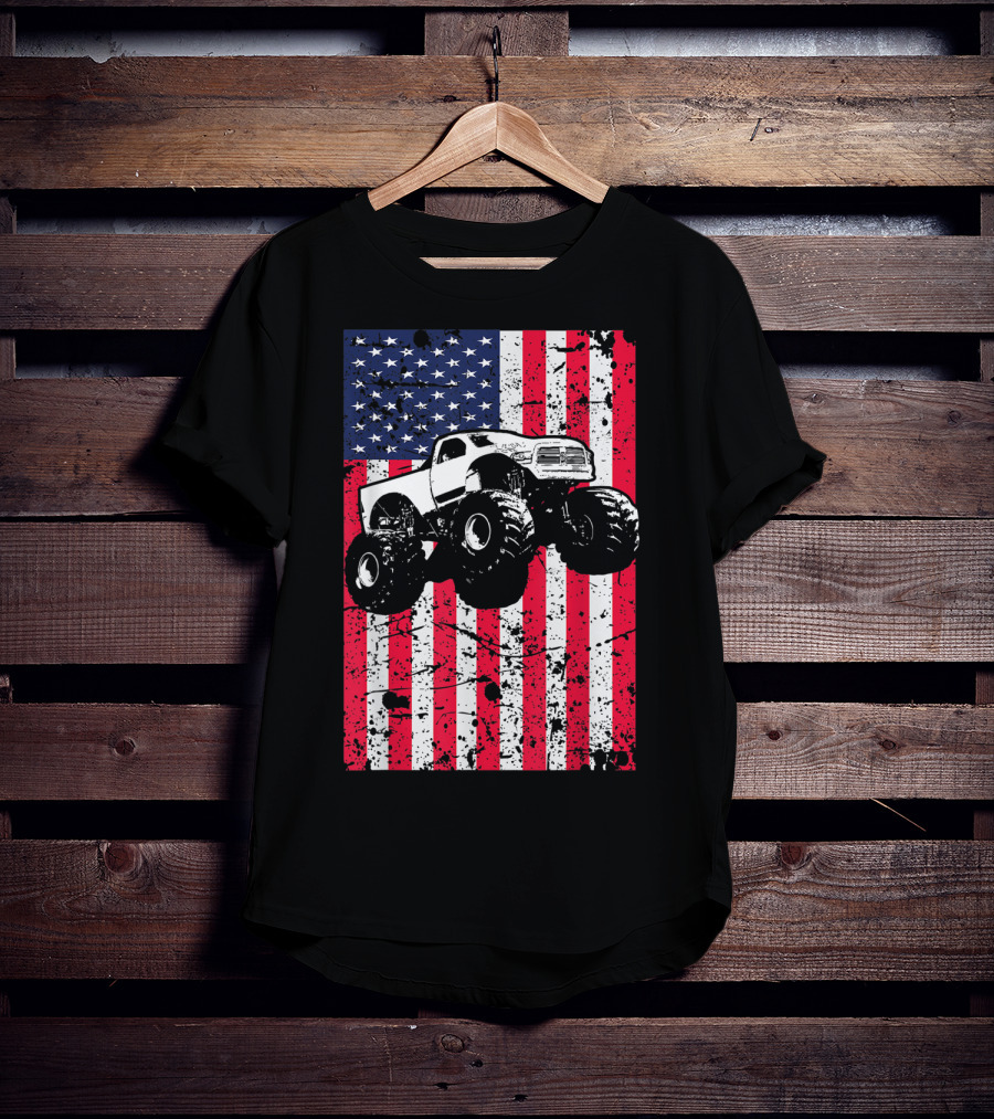 Monster Truck American Flag USA Patriotic Racing T-Shirt