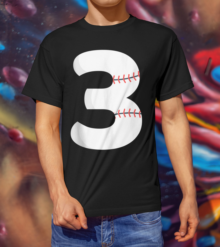 Number 3 Baseball Pitcher Batter Team Concept T-Shirt