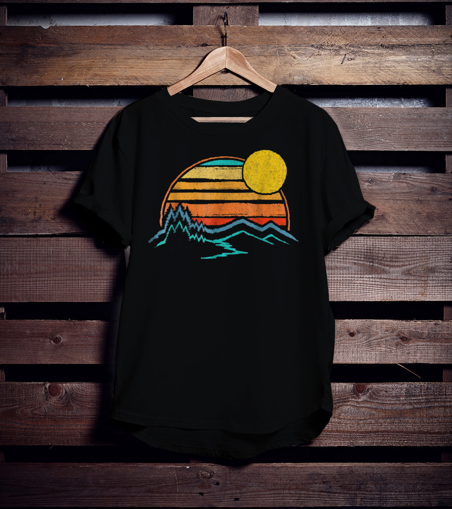 Sunset Mountains Color Fade With Trees And Sun T-Shirt