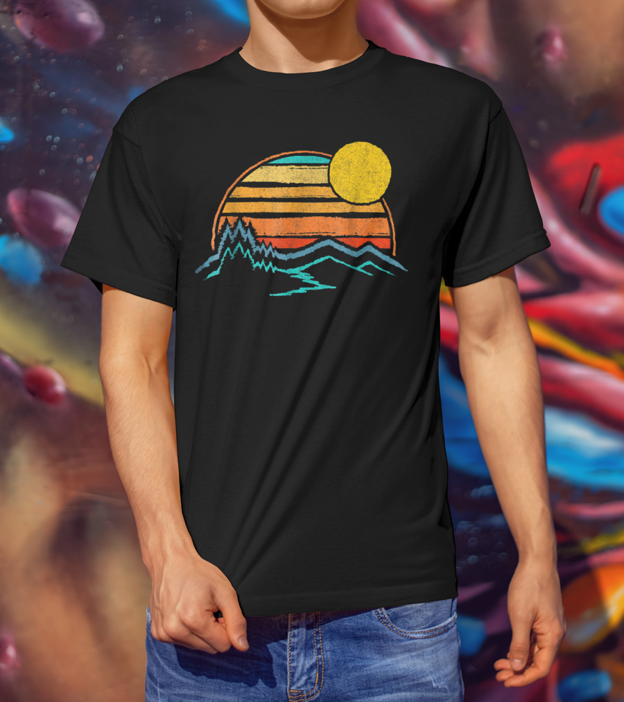 Sunset Mountains Color Fade With Trees And Sun T-Shirt