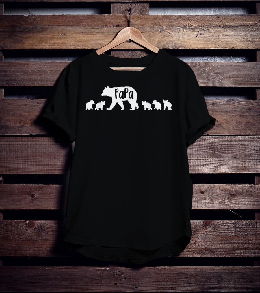 Papa Bear With Five Cubs Silhouette Family T-Shirt