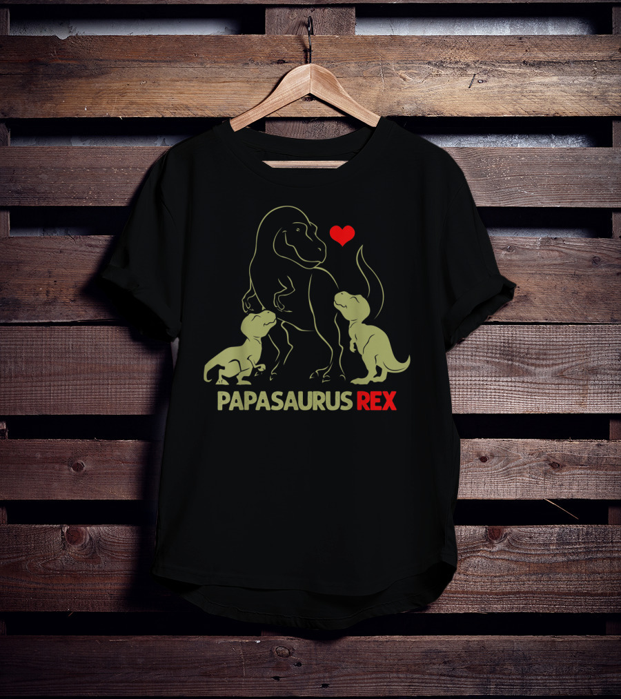 Papasaurus Rex With Heart And Two Baby Dinosaurs T-Shirt