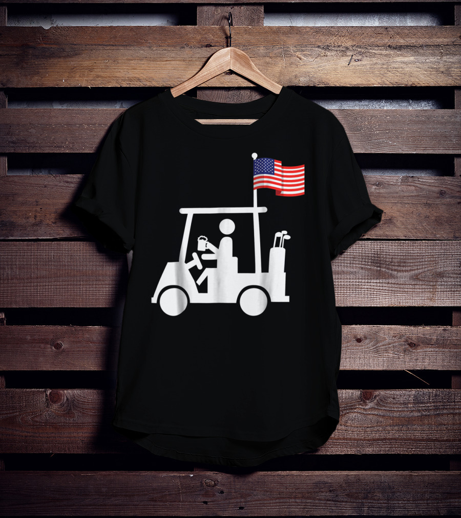 Patriotic USA Golf Cart Strong Beer And Flag T-Shirt