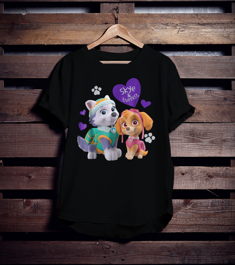 Paw Patrol Skye And Everest Hearts Paws T-Shirt
