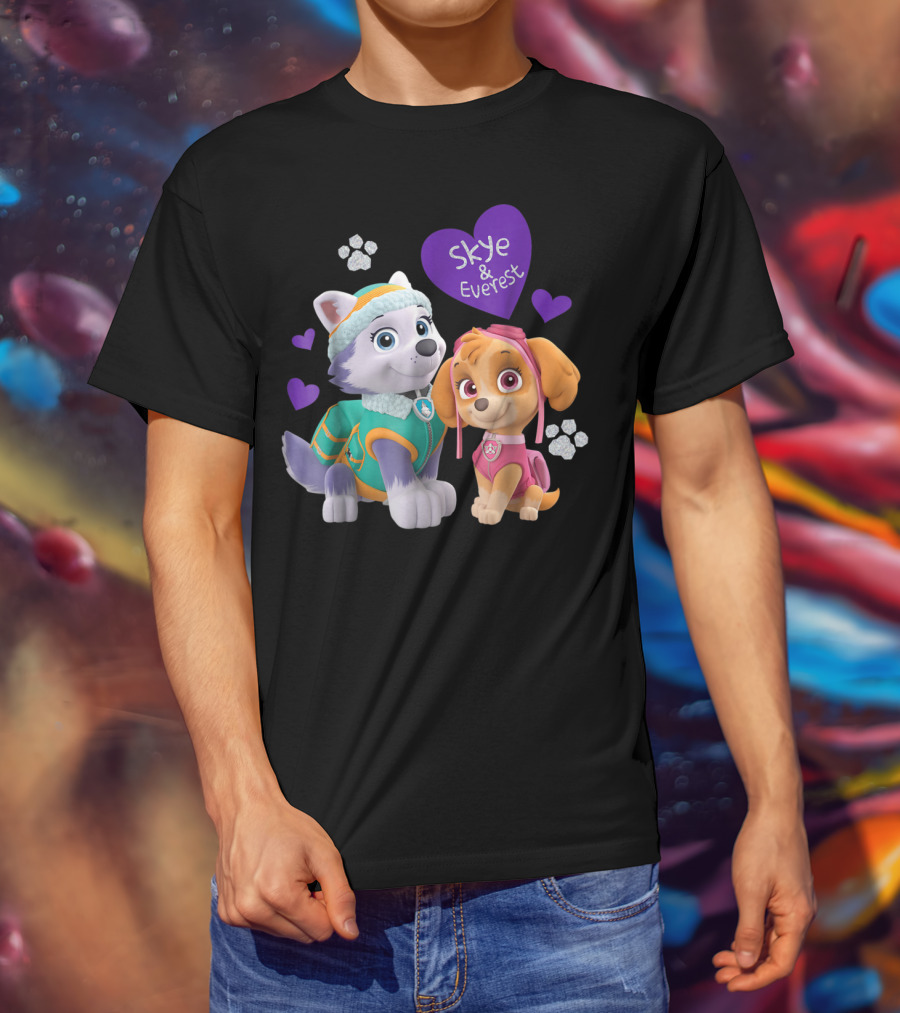 Paw Patrol Skye And Everest Hearts Paws T-Shirt