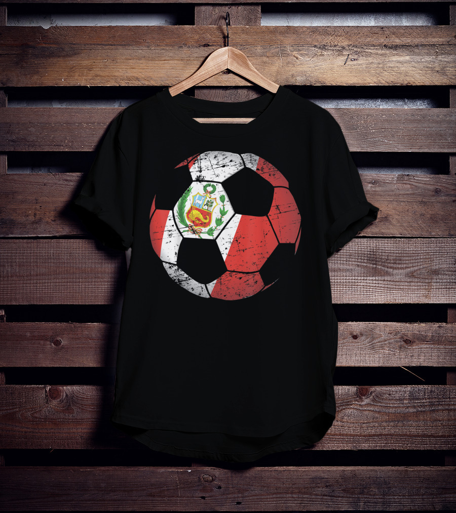 Peru Soccer Ball With Flag Design Peruvian Foot Jersey T-Shirt