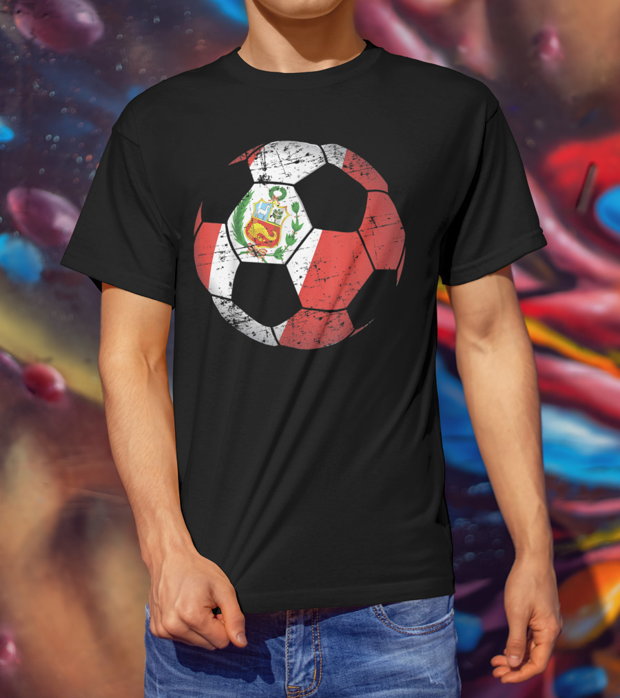 Peru Soccer Ball With Flag Design Peruvian Foot Jersey T-Shirt