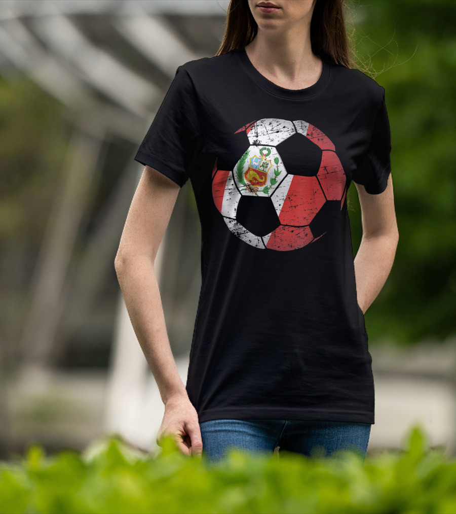 Peru Soccer Ball With Flag Design Peruvian Foot Jersey T-Shirt
