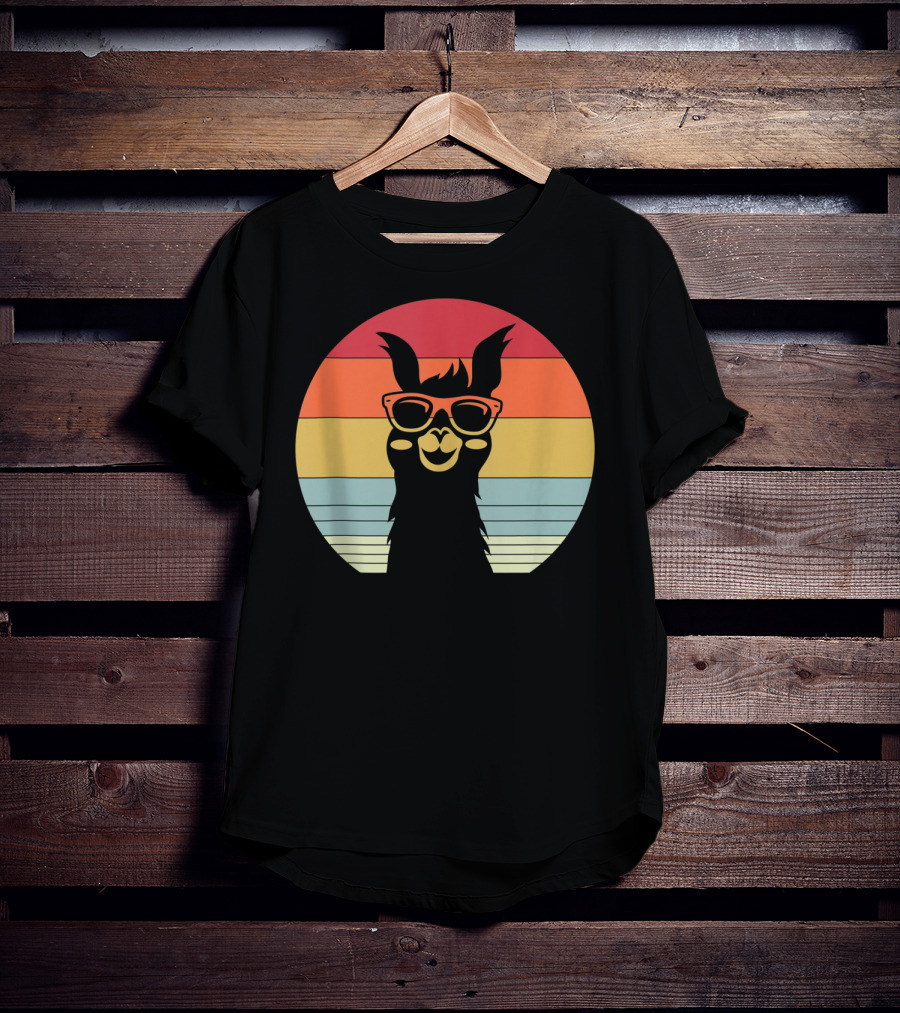 Retro Vintage Best Llama Dad Ever Father's Day Sunset Stripes T-Shirt