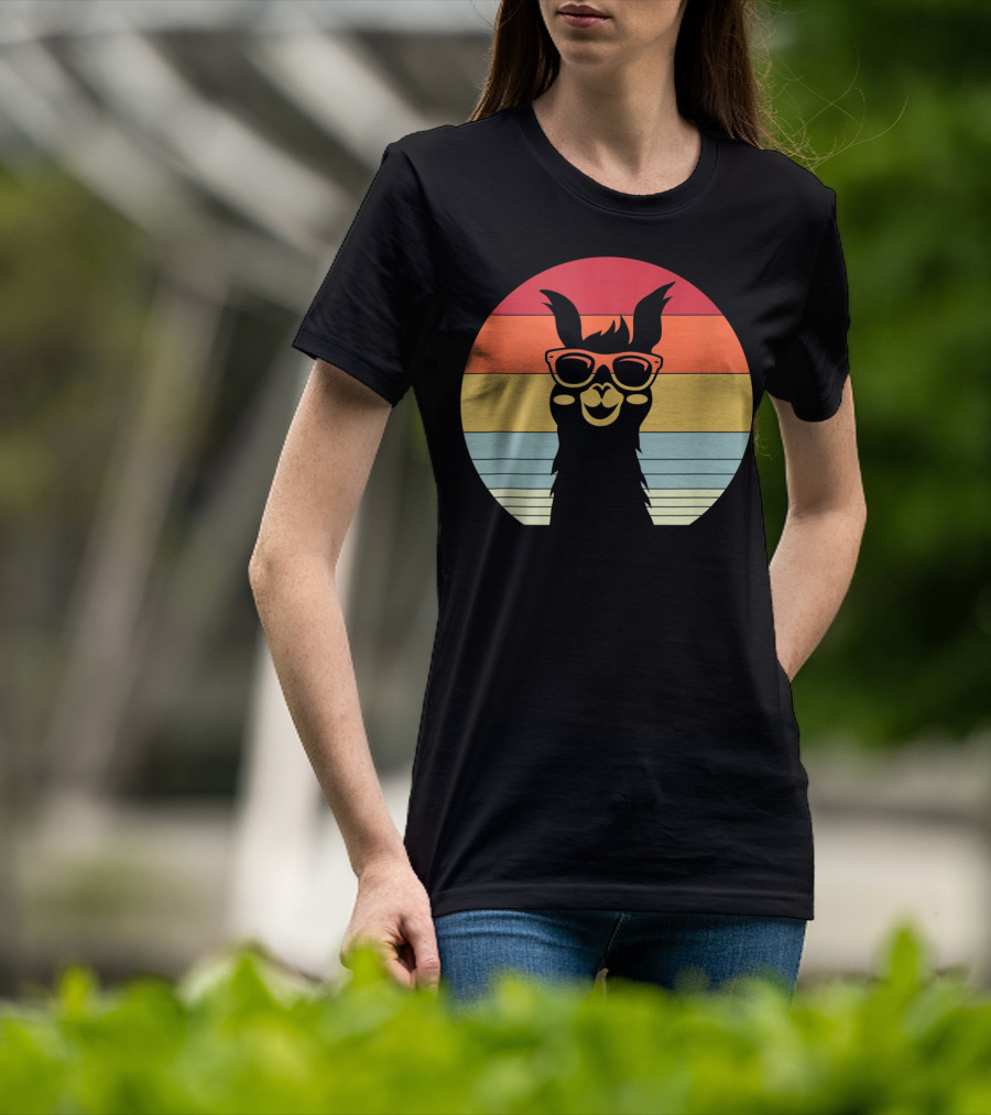 Retro Vintage Best Llama Dad Ever Father's Day Sunset Stripes T-Shirt