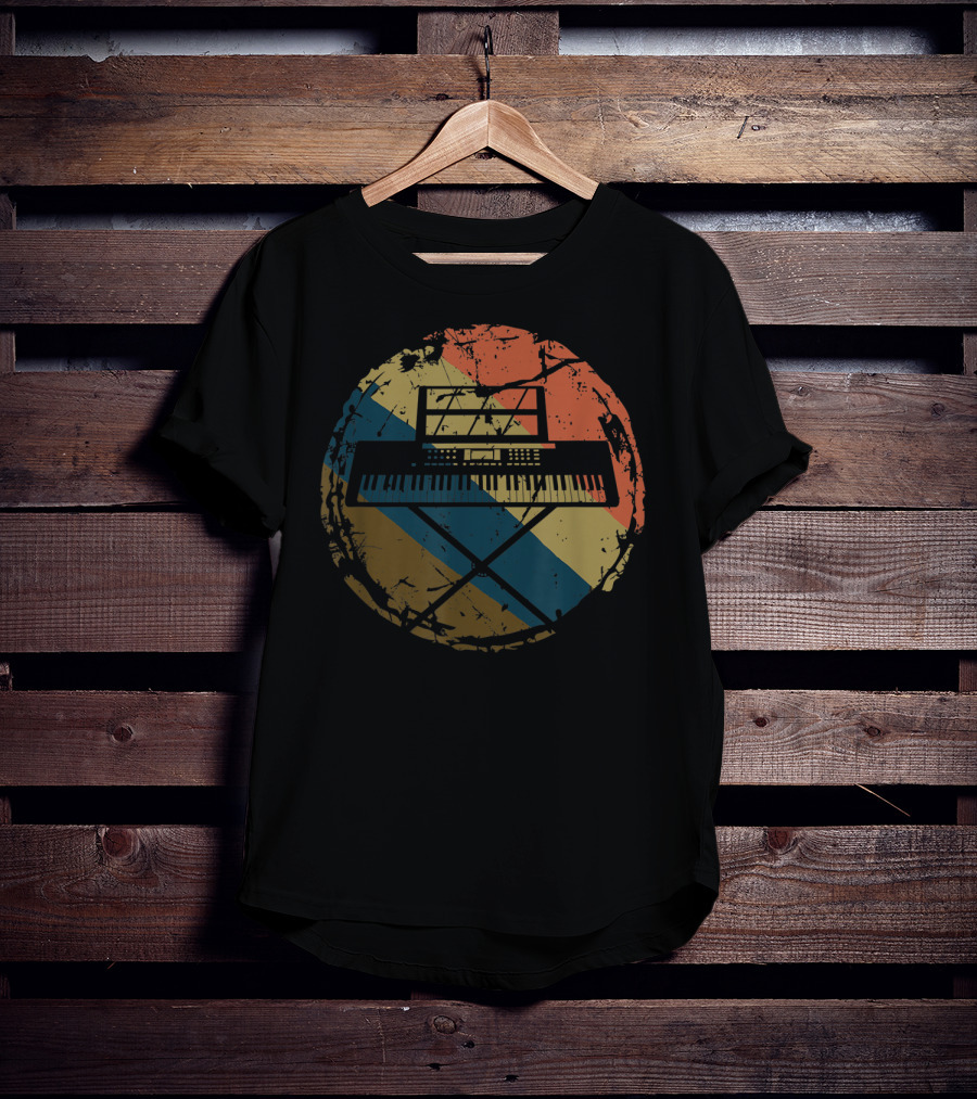 Retro Vintage Keyboard Piano Player Music Pianist Circle T-Shirt