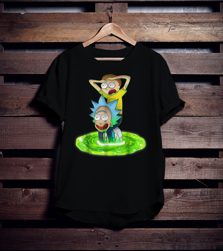 Rick And Morty Emerging From Green Portal Adventure T-Shirt