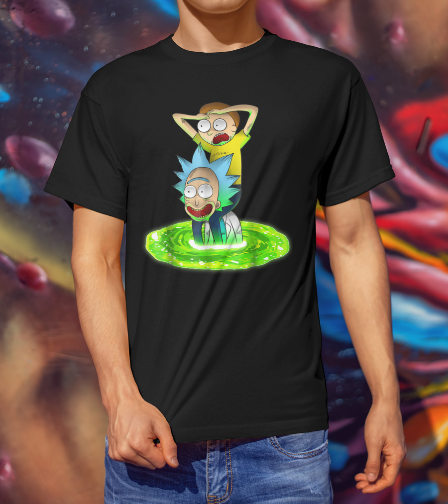 Rick And Morty Emerging From Green Portal Adventure T-Shirt