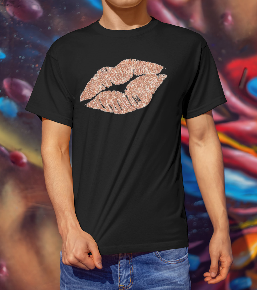 Rose Gold Glitter Lipstick Kiss T-Shirt
