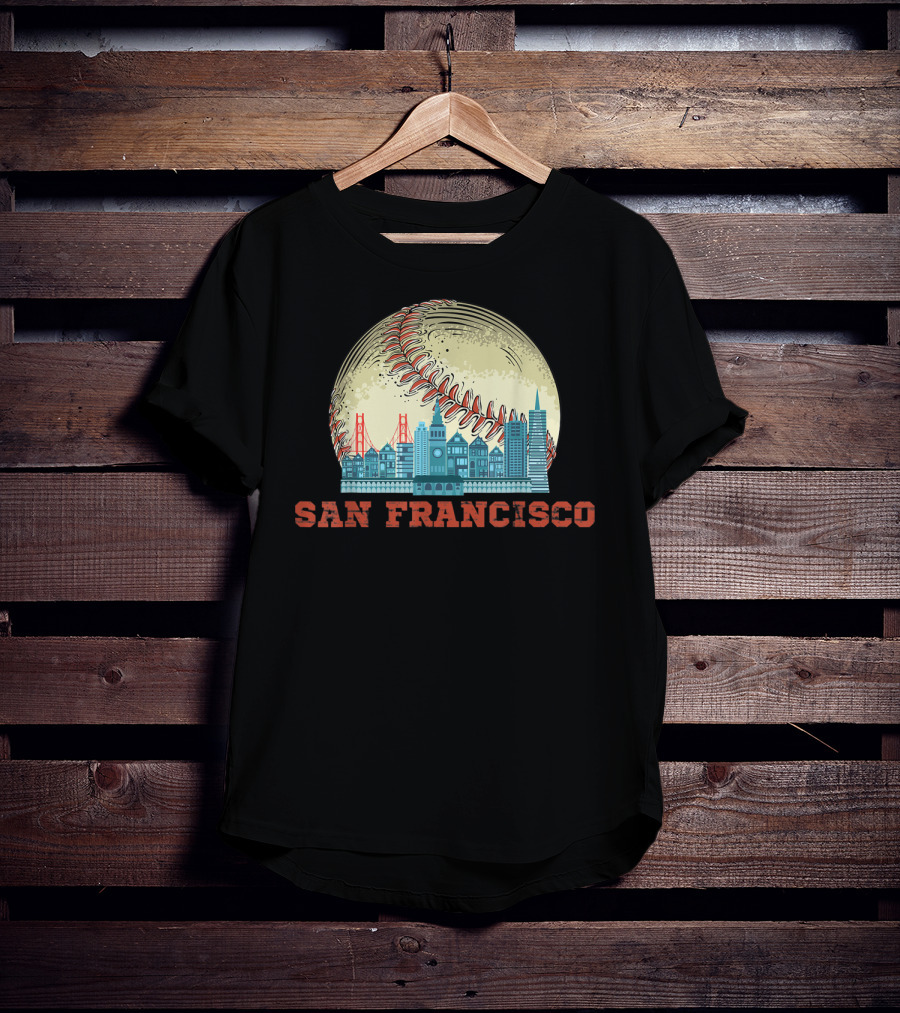 San Francisco Downtown Skyline Bay Area Baseball T-Shirt
