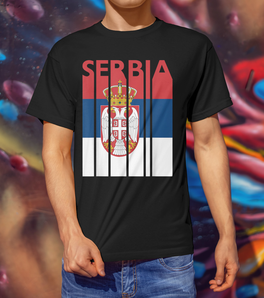 Serbia Vintage Flag Serbian Coat Of Arms T-Shirt