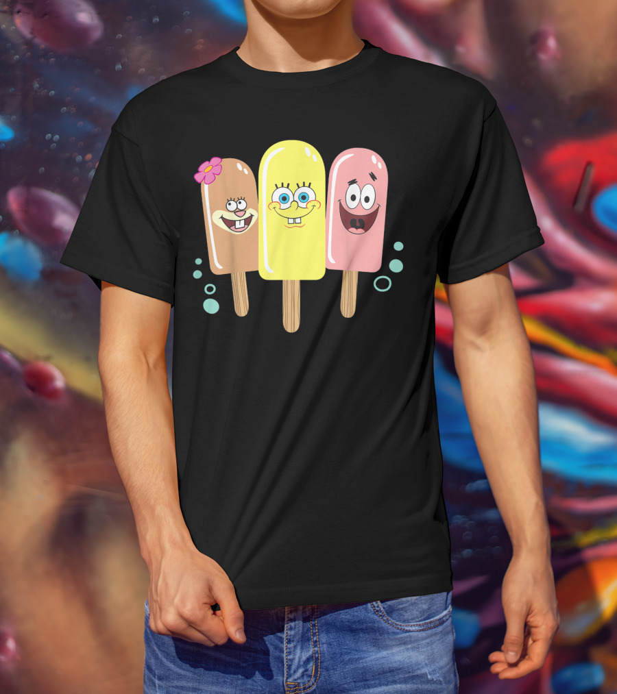 Spongebob Squarepants Sandy Patrick Popsicle Ice Cream Friends T-Shirt