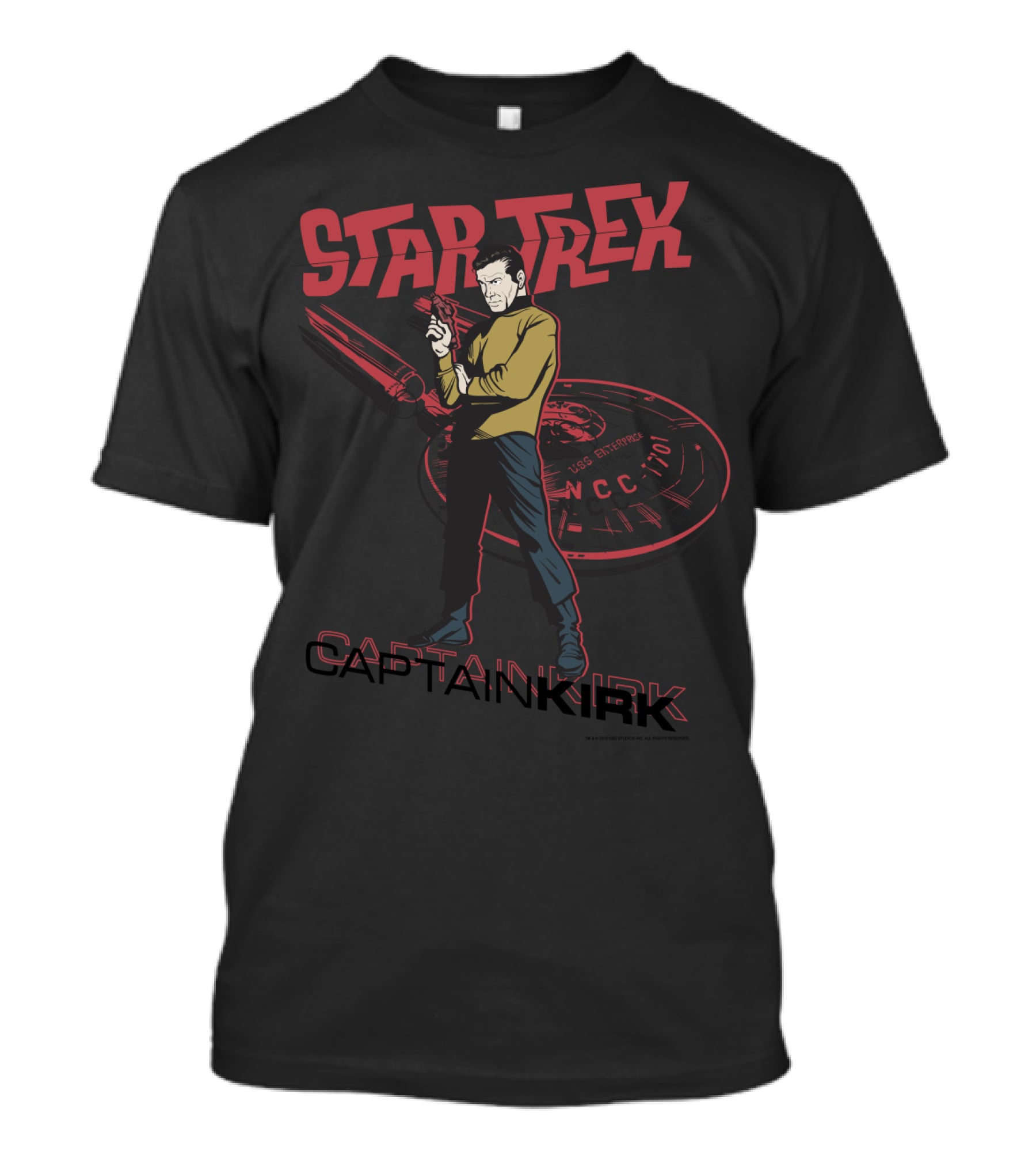 Star Trek Original Series Captain Kirk With Phaser And USS Enterprise NCC-1701 T-Shirt