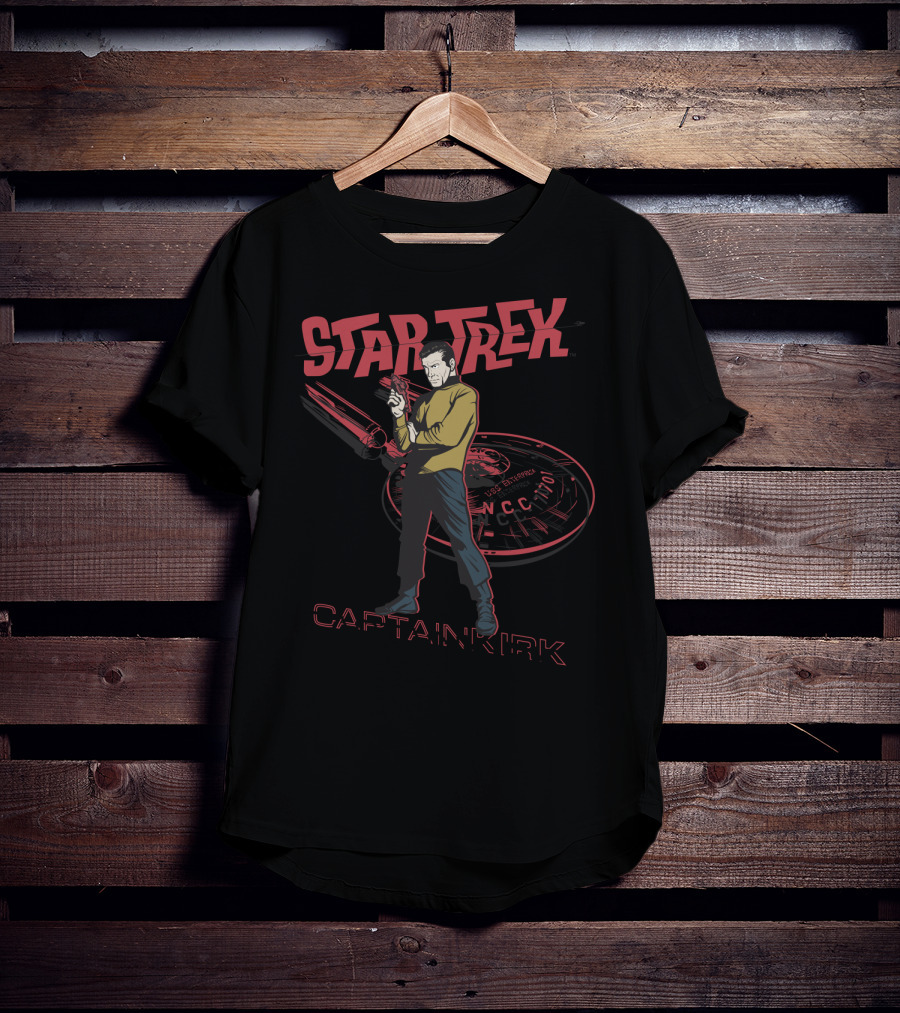 Star Trek Original Series Captain Kirk With Phaser And USS Enterprise NCC-1701 T-Shirt