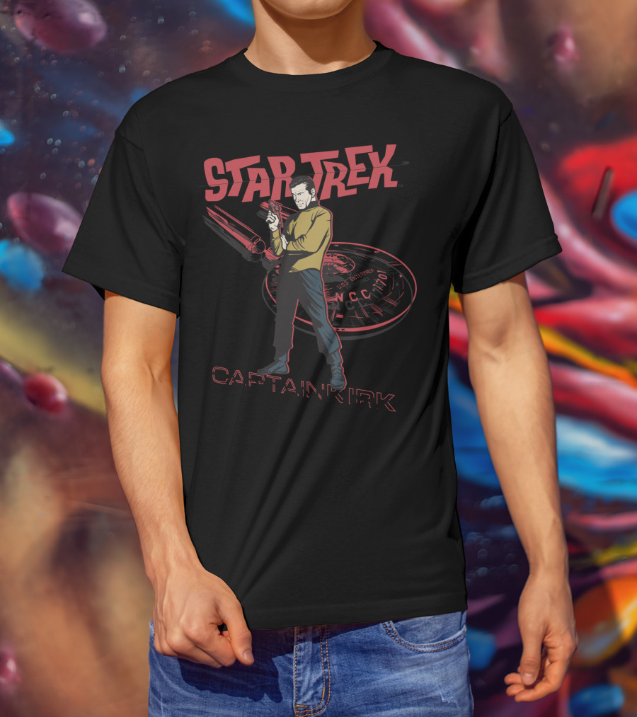 Star Trek Original Series Captain Kirk With Phaser And USS Enterprise NCC-1701 T-Shirt