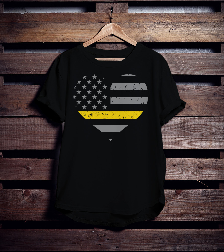 Thin Gold Line Heart American Flag Dispatcher T-Shirt