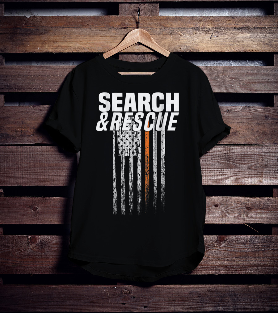Search And Rescue Thin Orange Line American Flag T-Shirt