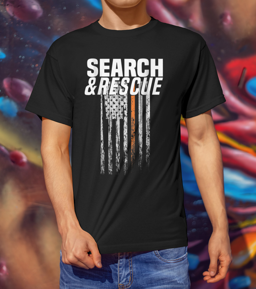 Search And Rescue Thin Orange Line American Flag T-Shirt