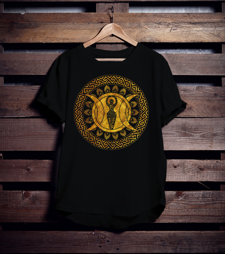 Triple Moon Wiccan Pagan Spiral Goddess Geometric Gold T-Shirt