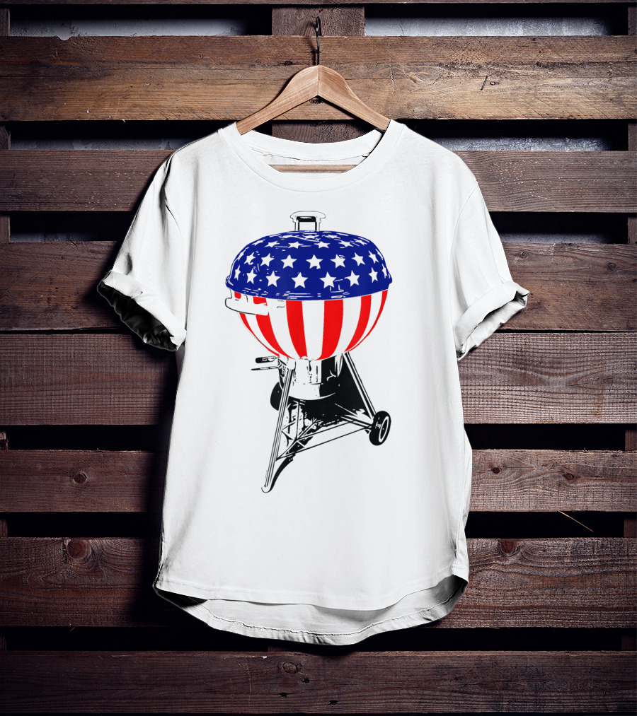 Usa Charcoal Kettle Grill Stars And Stripes July Patriotic Grilling Gear T-Shirt