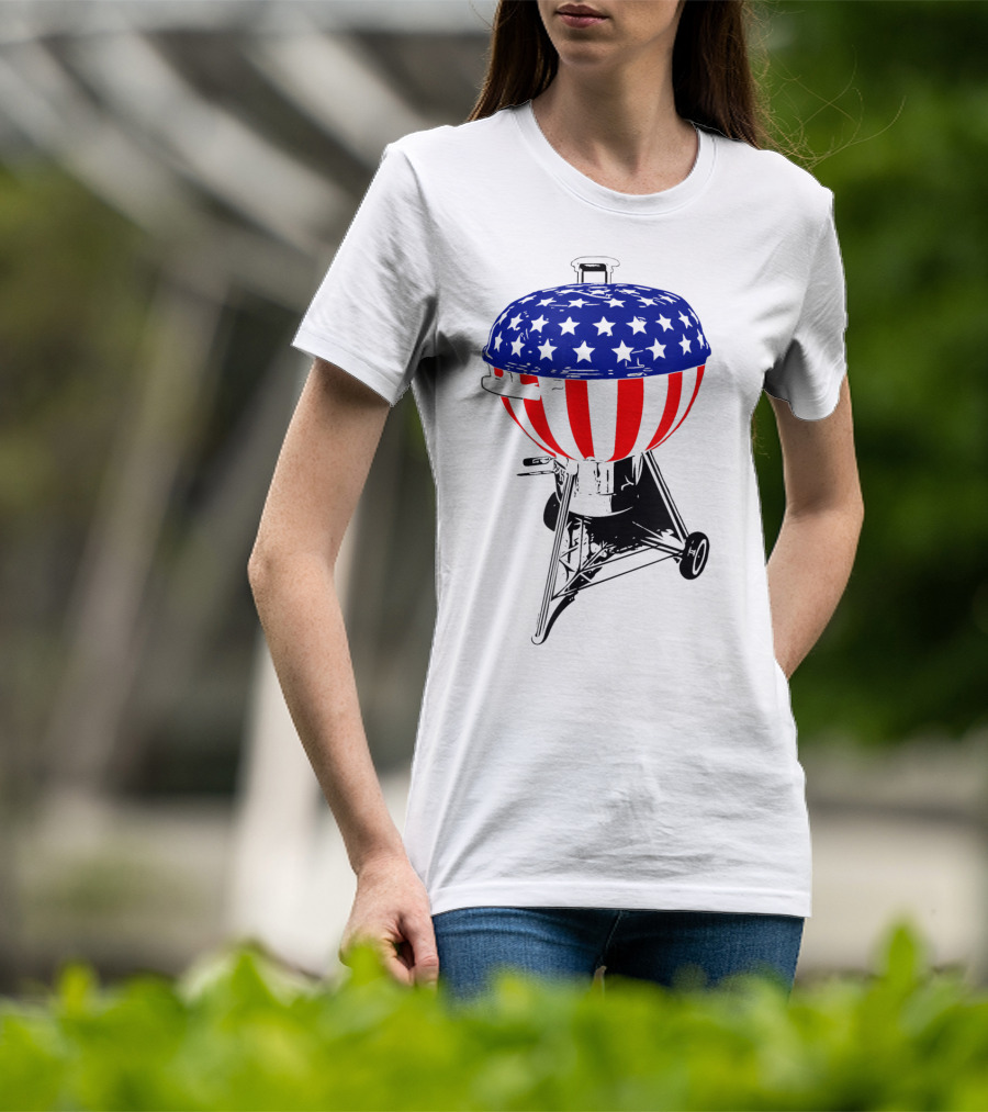 Usa Charcoal Kettle Grill Stars And Stripes July Patriotic Grilling Gear T-Shirt
